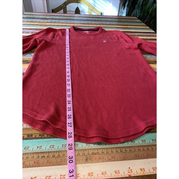 HOLLISTER M MENS 90s Y2k Waffle Knit Thermal Shirt Red Long Sleeve Abercrombie - Picture 6 of 8